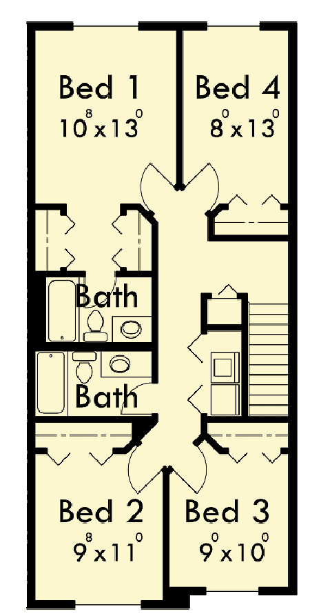 Plan 38016LB: Duplex with Matching 20'-Wide Units - Floor Plan - 2nd Floor