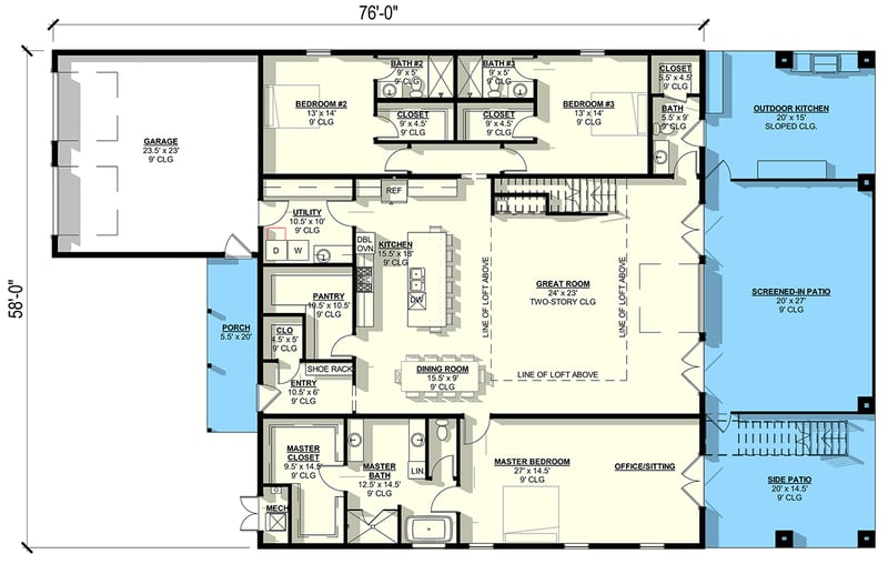 Plan 405041FDC: Modern 4-Bedroom Barndominium House Plan with Loft and Outdoor Kitchen - Floor Plan - Main Level - Barndominium