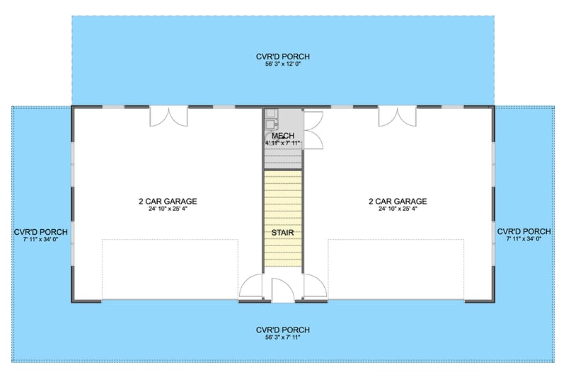 Plan 61666UT: Carriage House Plan with 4-Car Garage and Wrap-Around Porch - Floor Plan - Main Level - Carriage