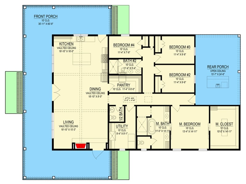 Plan 170011ADS: Modern Barndominium Plan: 4 Beds, Wrap-Around Porch, Outdoor Kitchen - Floor Plan - Main Level - Barndominium, Farmhouse, Modern Farmhouse