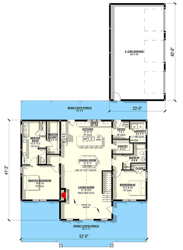 Plan 405048FDC: Farmhouse Barndominium House Plan with Loft and 3-Car Garage - Floor Plan - Main Level - Barndominium, Farmhouse
