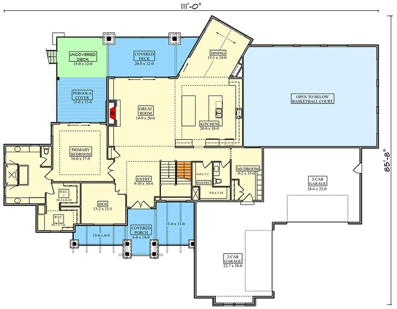 Plan 95319RW: Luxurious 5-Bed Farmhouse House Plan with Two-Story Great Room and 4-Car Garage - Floor Plan - Main Level - Farmhouse, Mountain, New American