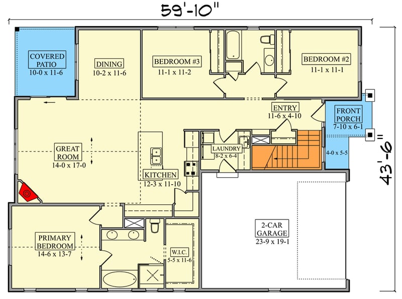 Plan 95327RW: New American Ranch House Plan with Split Bedrooms and Gourmet Pantry - Floor Plan - Main Level - Craftsman, Mountain, New American, Ranch