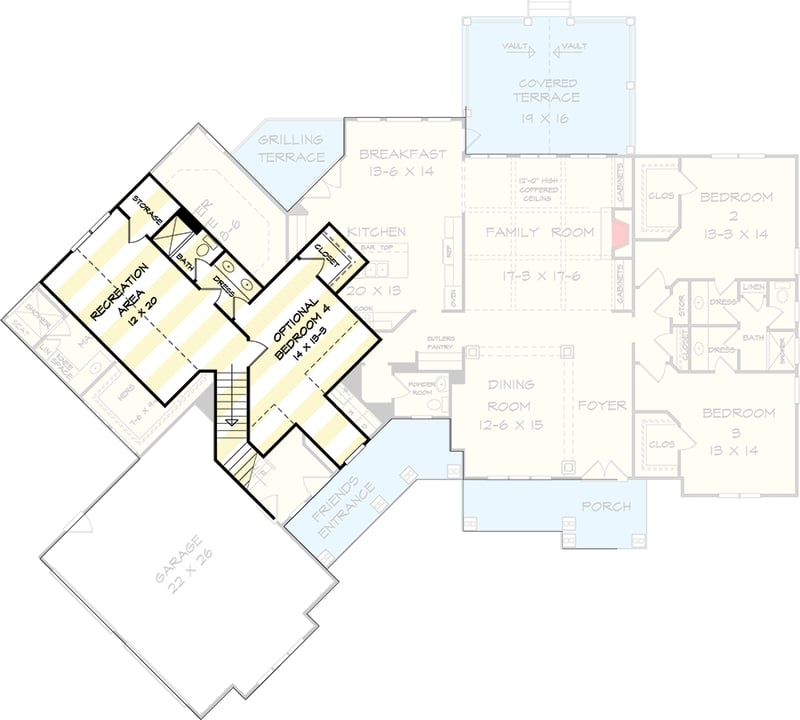 Plan 360124DK: Craftsman Mountain House Plan with Master on Main and Butler Pantry - Floor Plan - Optionally Finished Bonus Level - Craftsman, Mountain, Traditional