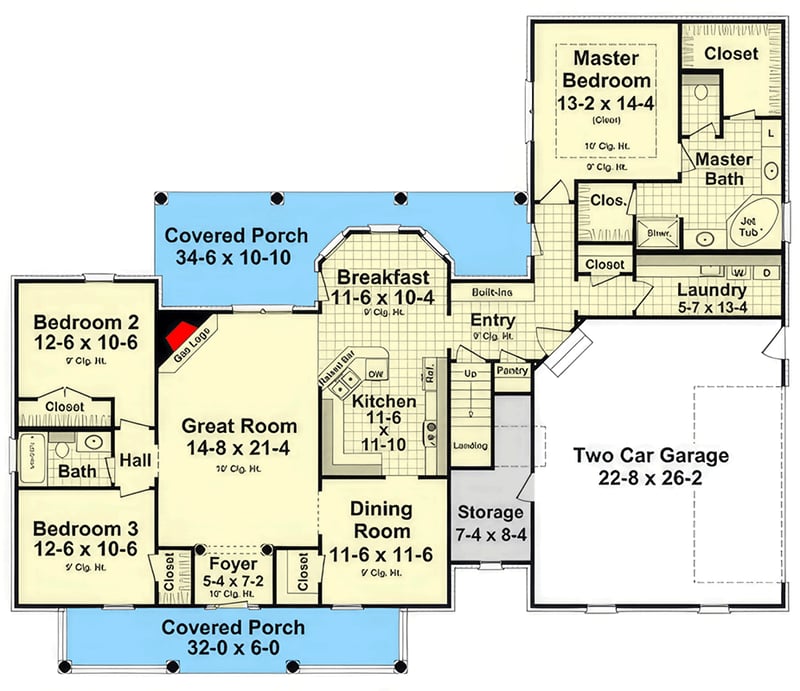 Plan 51300MM: Inviting 3-Bedroom Country Ranch House Plan with Bonus Room - Floor Plan - Main Level - Country, Ranch, Traditional