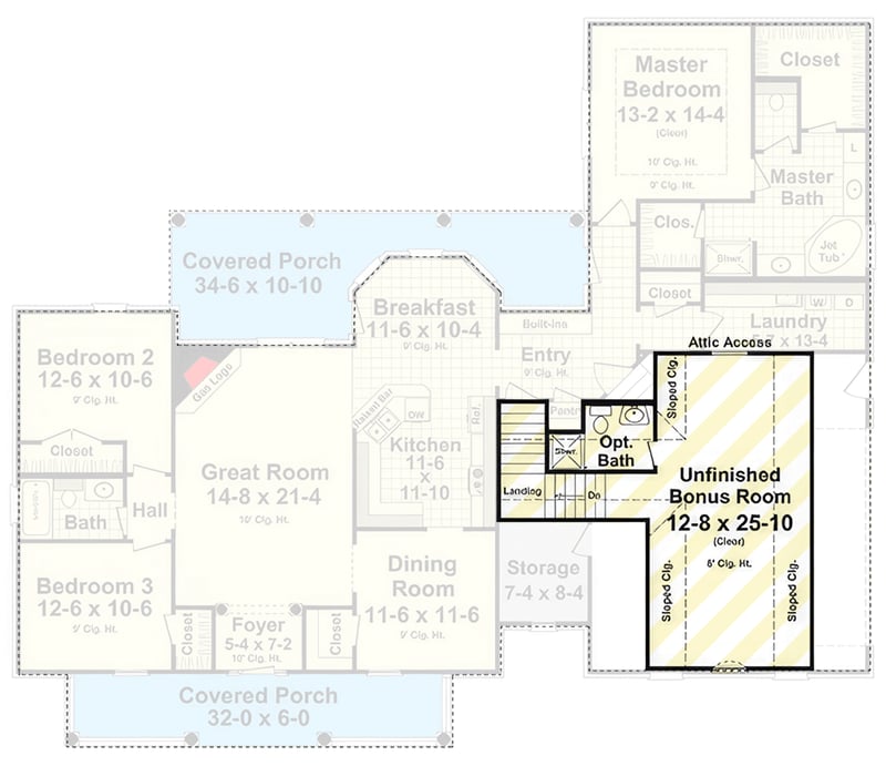 Plan 51300MM: Inviting 3-Bedroom Country Ranch House Plan with Bonus Room - Floor Plan - 2nd Floor - Country, Ranch, Traditional