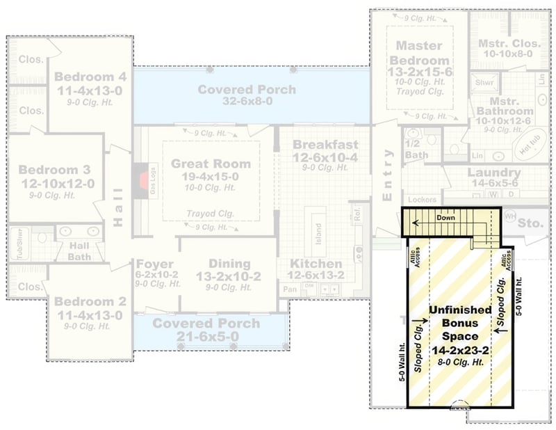 Plan 51303MM: Inviting 4-Bedroom Craftsman House Plan with Split Layout and Bonus Room - Floor Plan - Optional Unfinished Bonus Level - Country, Craftsman