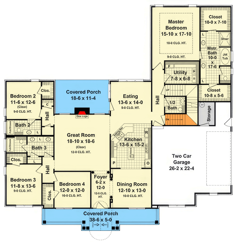 Plan 51304MM: Colonial Retreat with Split Bedrooms and Bonus Room - Floor Plan - Main Level - Colonial, Traditional