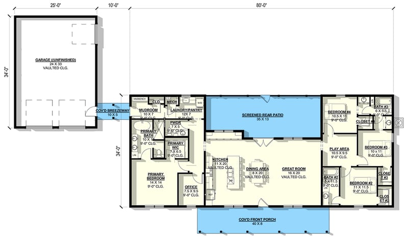 Plan 405059FDC: Sleek Modern Barndominium House Plan with Open Concept Living - Floor Plan - Main Level - Barndominium
