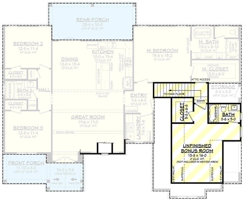 Plan 52016HZ: Modern Farmhouse House Plan with Split Beds and Optional Bonus - Floor Plan - 2nd Floor - Country, Modern Farmhouse, Traditional