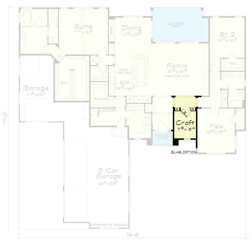 Plan 42471DB: Modern Ranch House Plan with 4-Car Garage and Open Living - Floor Plan - Main Level - Optional Slab Version - Contemporary, Mid Century Modern
