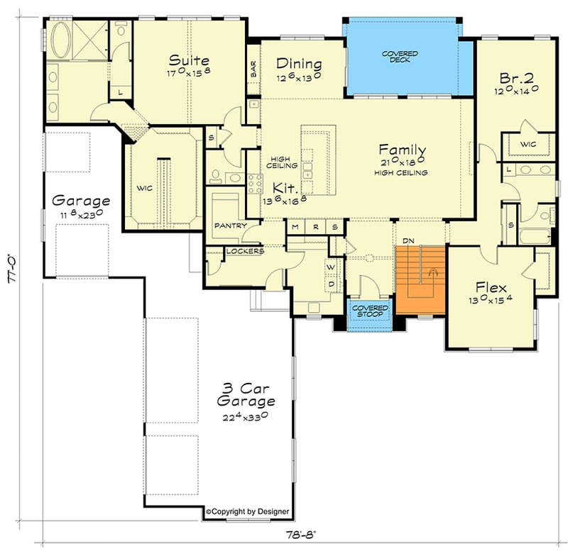 Plan 42471DB: Modern Ranch House Plan with 4-Car Garage and Open Living - Floor Plan - Main Level - Contemporary, Mid Century Modern