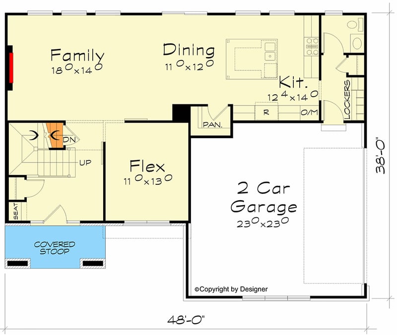Plan 42472DB: Contemporary 4-Bedroom House Plan with Flex Room and Upstairs Laundry - Floor Plan - Main Level - Contemporary, Modern, Scandinavian