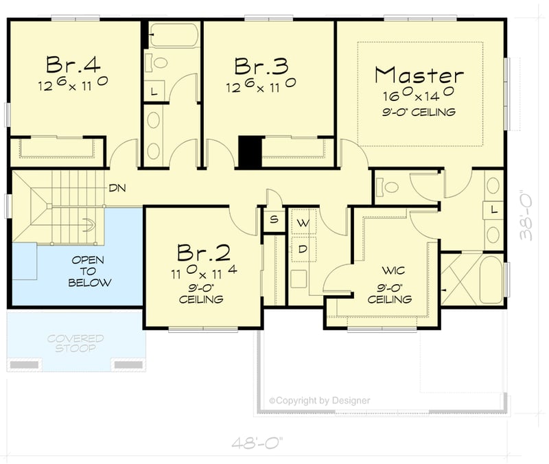 Plan 42472DB: Contemporary 4-Bedroom House Plan with Flex Room and Upstairs Laundry - Floor Plan - 2nd Floor - Contemporary, Modern, Scandinavian