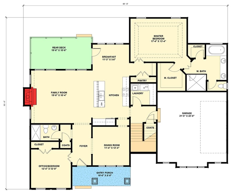 Plan 30098RT: Spacious New American House Plan with First-Floor Primary Suite and Bonus Room - Floor Plan - Main Level - Country, New American, Traditional