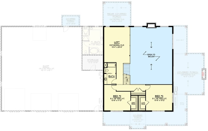 Plan 135389GRA: Barndominium House Plan with Integrated Workshop and Wrap-Around Porch - Floor Plan - 2nd Floor - Barndominium, Country