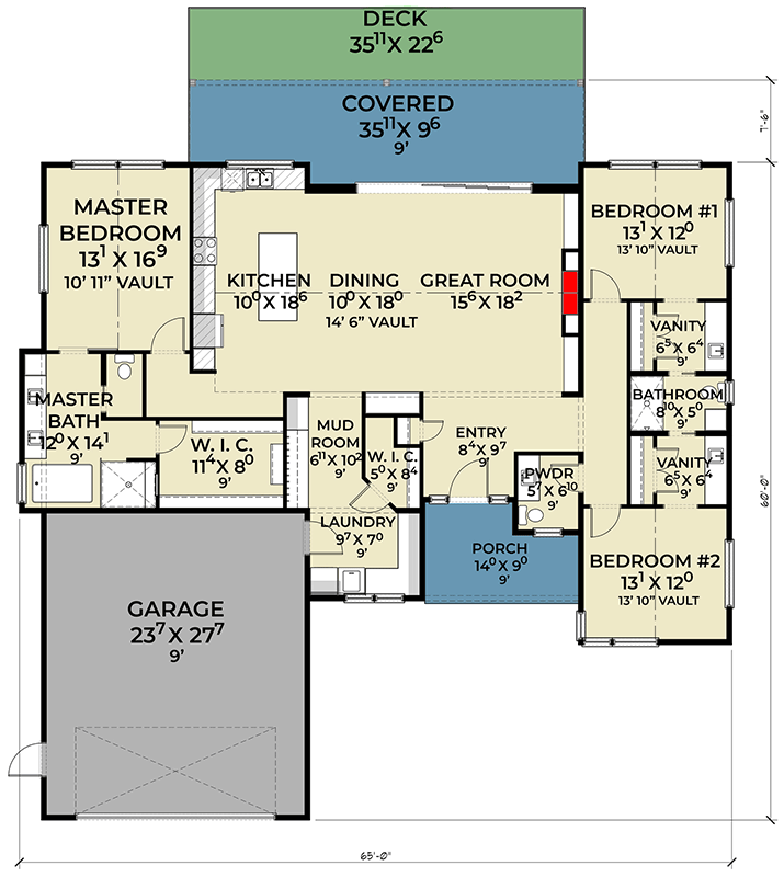 Plan 280251JWD: Contemporary 3-Bed Mountain House Plan with Vaulted Ceilings and Covered Patio - Floor Plan - Main Level - Contemporary, Mountain, Northwest