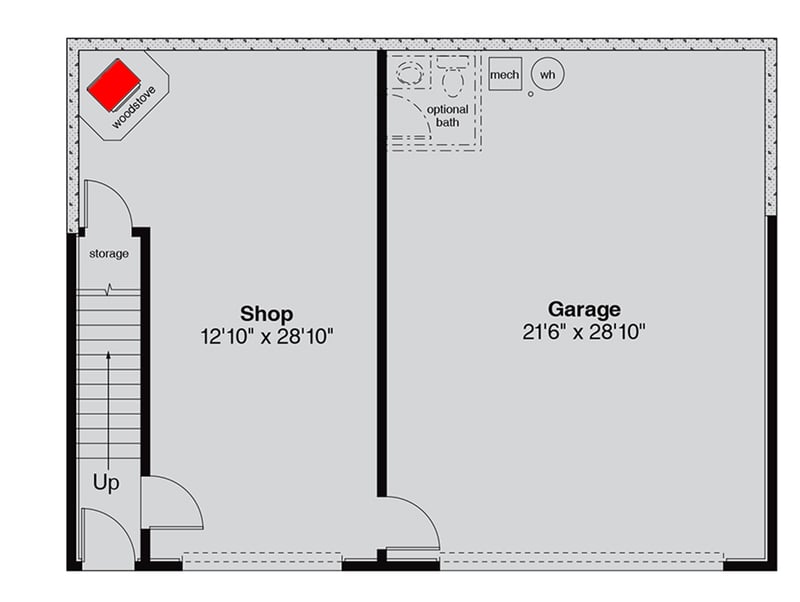 Plan 720152DA: Traditional 2-Bed House Plan with 1200 Sq Ft Workshop Garage - Floor Plan - Garage Level - Traditional