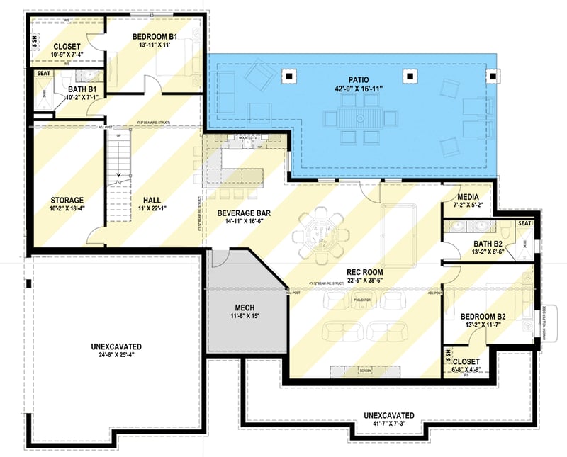 Plan 64559SC: Modern House Plan with Grand Porches, First-Floor Master, and Entertainment Lower Level - Floor Plan - Optionally Finished Lower Level - Modern, Mountain, Ranch