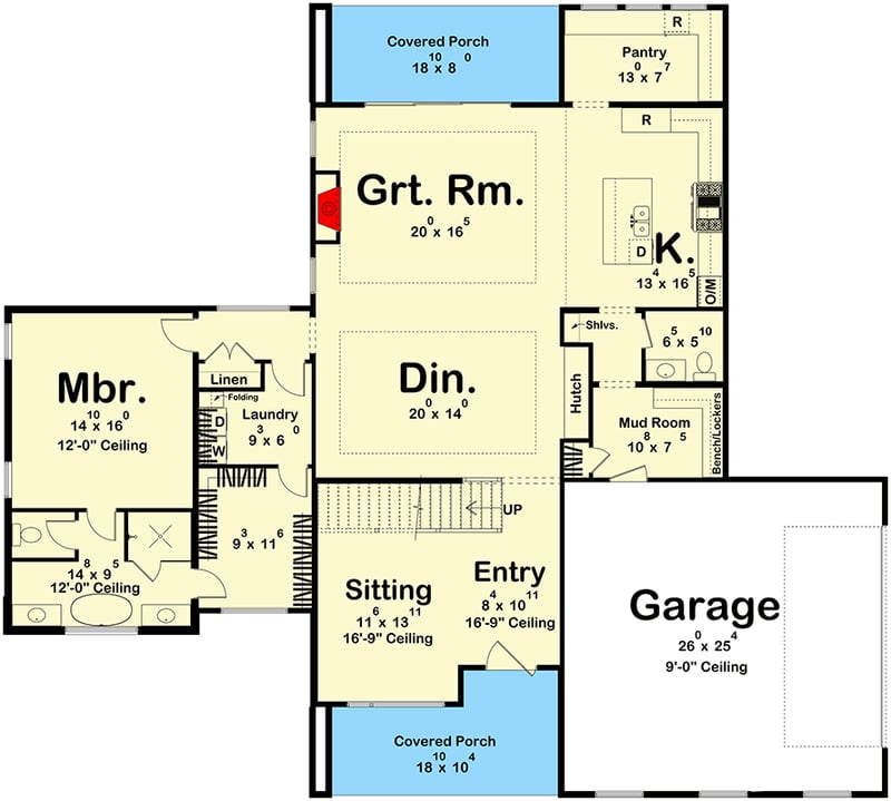 Plan 623562DJ: Modern 4-Bedroom House Plan with Main Level Master and Loft - Floor Plan - Main Level - Contemporary, Modern