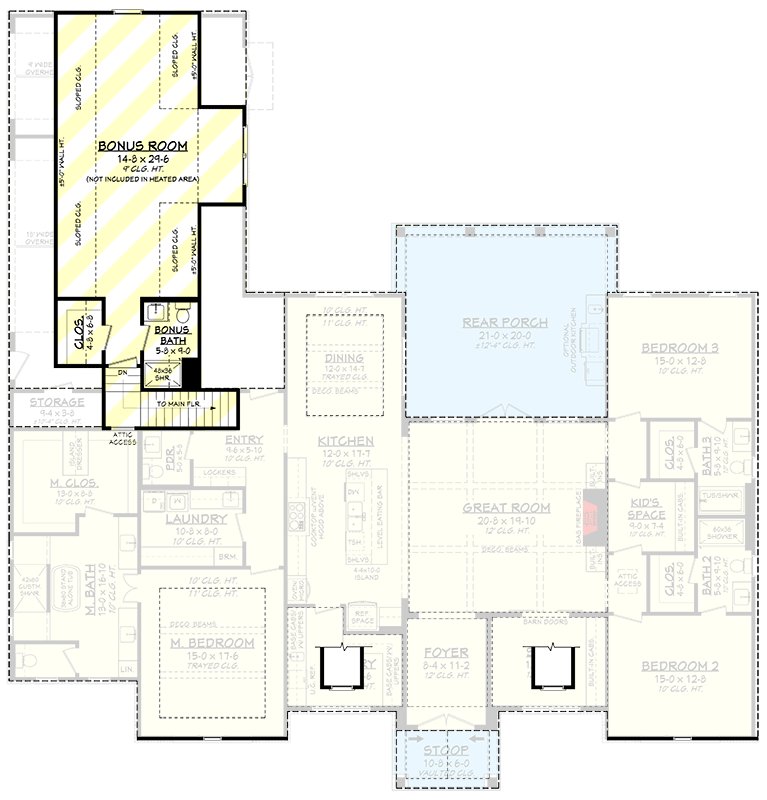 Plan 52017HZ: Southern Modern Farmhouse House Plan with 3 Beds, 3-Car Garage, and Flexible Bonus - Floor Plan - Optionally Finished Bonus Room - Country, Farmhouse, Modern Farmhouse, Southern