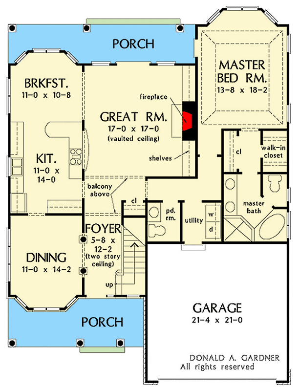 Plan 444440GDN: Traditional New American Plan with Two-Story Great Room and First-Floor Master - Floor Plan - Main Level - New American, Traditional
