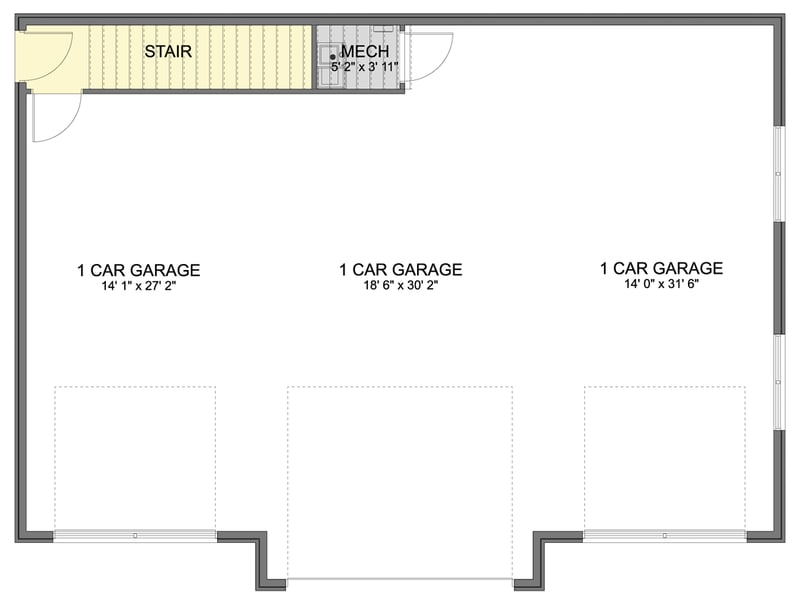 Plan 61669UT: Traditional Stucco Home and Garage Plan with 3-Car Bay - Floor Plan - Main Level - Traditional