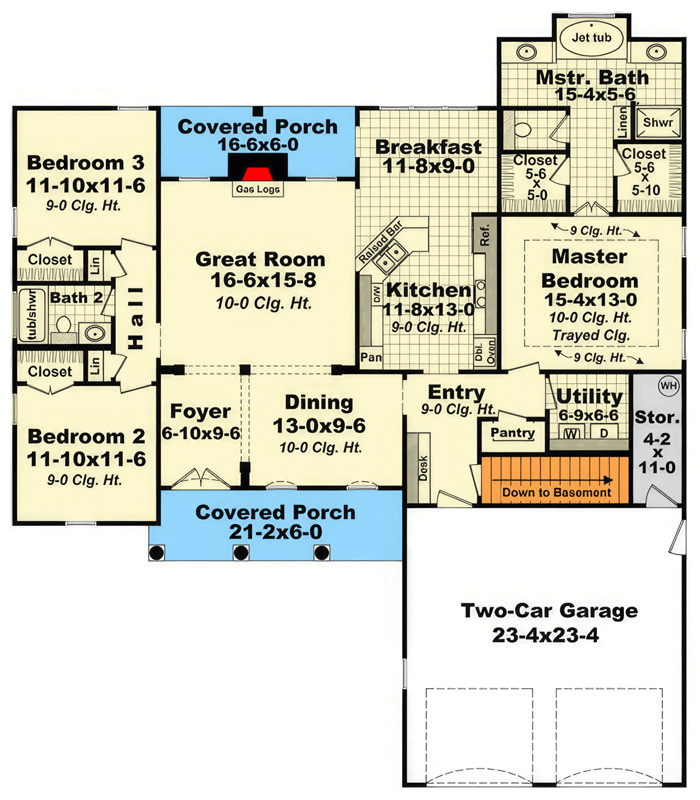 Plan 51315MM: Three Bed Southern Acadian House Plan with Split Bedrooms & Covered Porches - Floor Plan - Main Level - Acadian, Southern