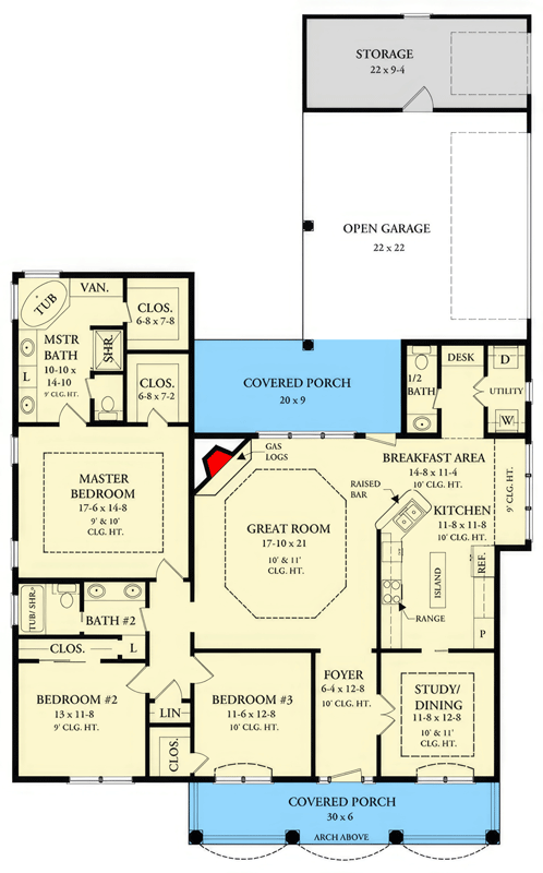 Plan 51317MM: Cottage House Plan with Clustered Bedrooms and Open Great Room - Floor Plan - Main Level - Cottage, Country, Farmhouse, Traditional