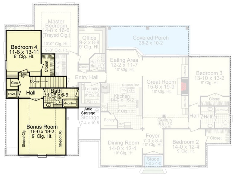 Plan 51318MM: Charming Country House Plan with 4 Beds, Master on Main, and Bonus Room - Floor Plan - 2nd Floor - Country, Traditional