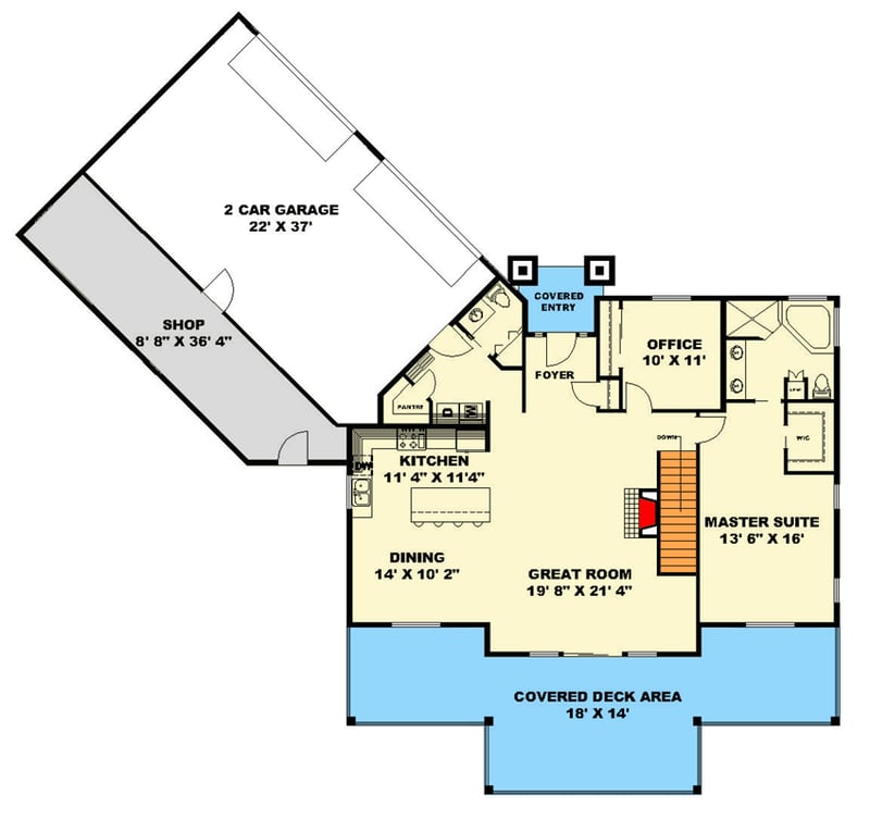 Plan 350154GH: Modern Mountain House Plan with Walkout Basement and 4-Car Garage - Floor Plan - Main Level - Craftsman, Modern, Mountain