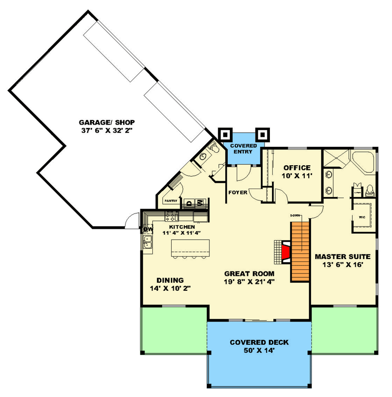 Plan 350155GH: Mountain Rustic House Plan with Walkout Lower Level and Workshop - Floor Plan - Main Level - Mountain, Rustic