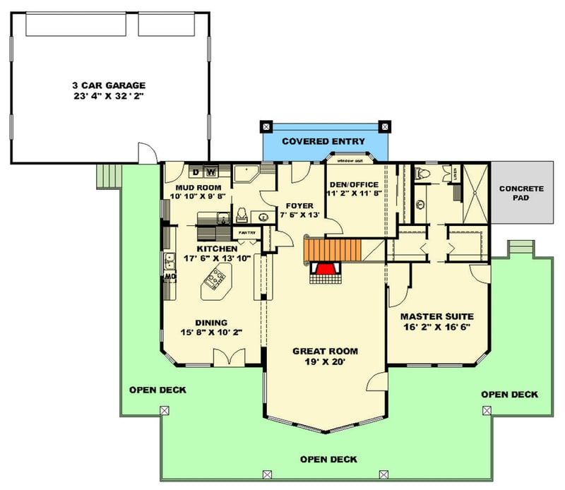 Plan 350157GH: Craftsman Lodge 4-Bed Plan with Walkout Basement and Wrap-Around Porch - Floor Plan - Main Level - Craftsman, Mountain, New American
