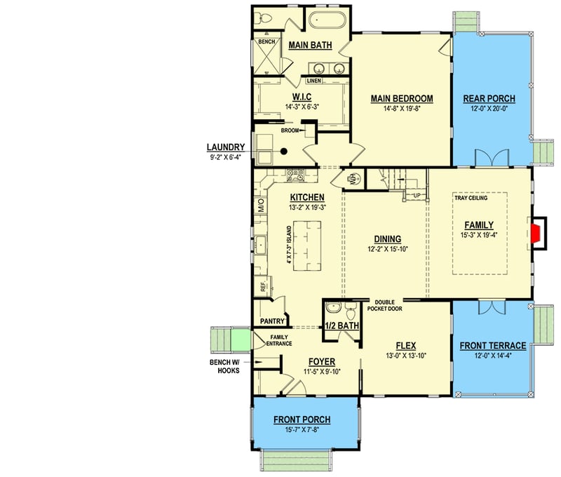Plan 83679CRW: New American 4-Bedroom House Plan with Main Level Master Suite - Floor Plan - Main Level - Modern Farmhouse, New American, Transitional