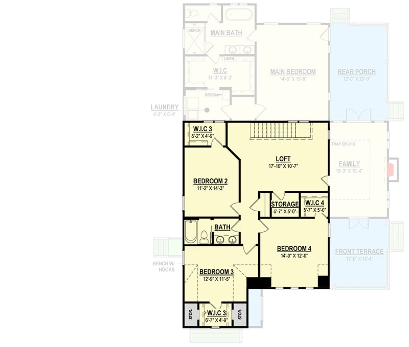 Plan 83679CRW: New American 4-Bedroom House Plan with Main Level Master Suite - Floor Plan - 2nd Floor - Modern Farmhouse, New American, Transitional