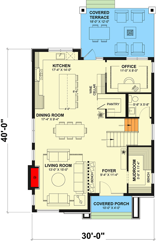 Plan 22716DR: 2184 Sq Ft Contemporary House Plan with Home Office and Covered Patio - Floor Plan - Main Level - Contemporary