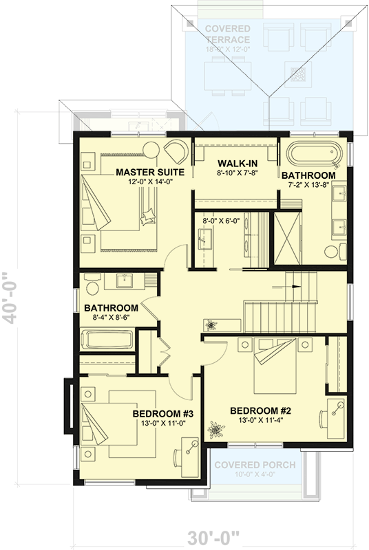 Plan 22716DR: 2184 Sq Ft Contemporary House Plan with Home Office and Covered Patio - Floor Plan - 2nd Floor - Contemporary
