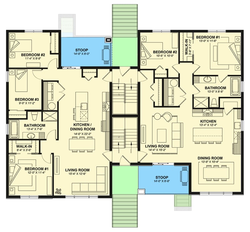 Plan 22719DR: Expansive Multi-Level House Plan with 10 Beds, 8 Baths, and Balconies - Floor Plan - Main Level - Northwest