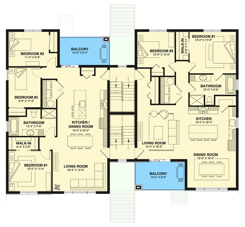 Plan 22719DR: Expansive Multi-Level House Plan with 10 Beds, 8 Baths, and Balconies - Floor Plan - 2nd Floor - Northwest