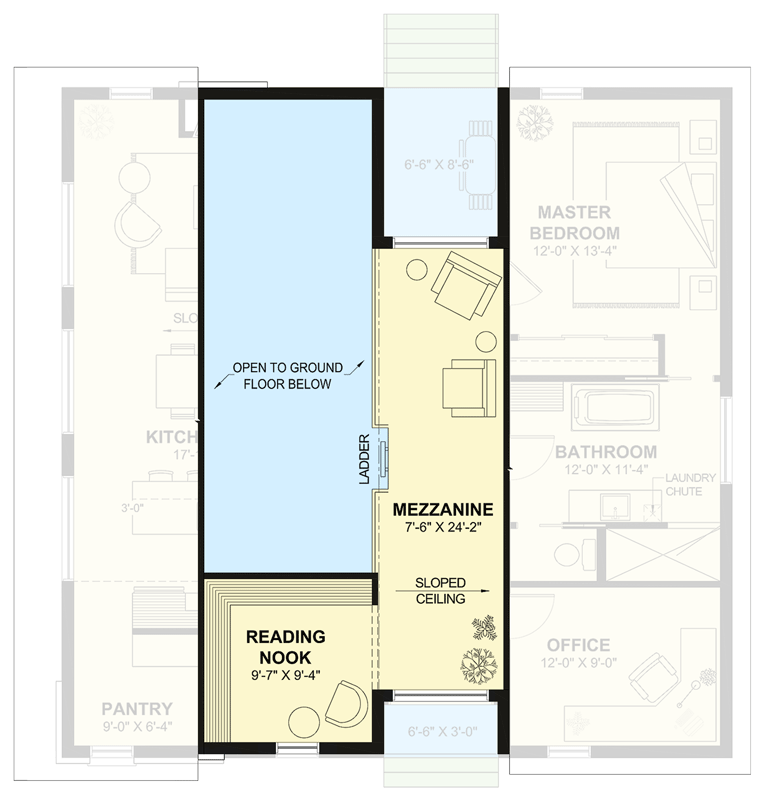 Plan 22728DR: Single Bedroom Contemporary Mountain Plan with Mezzanine and Glass Cellar - Floor Plan - 2nd Floor - Cabin, Contemporary, Mountain, Rustic