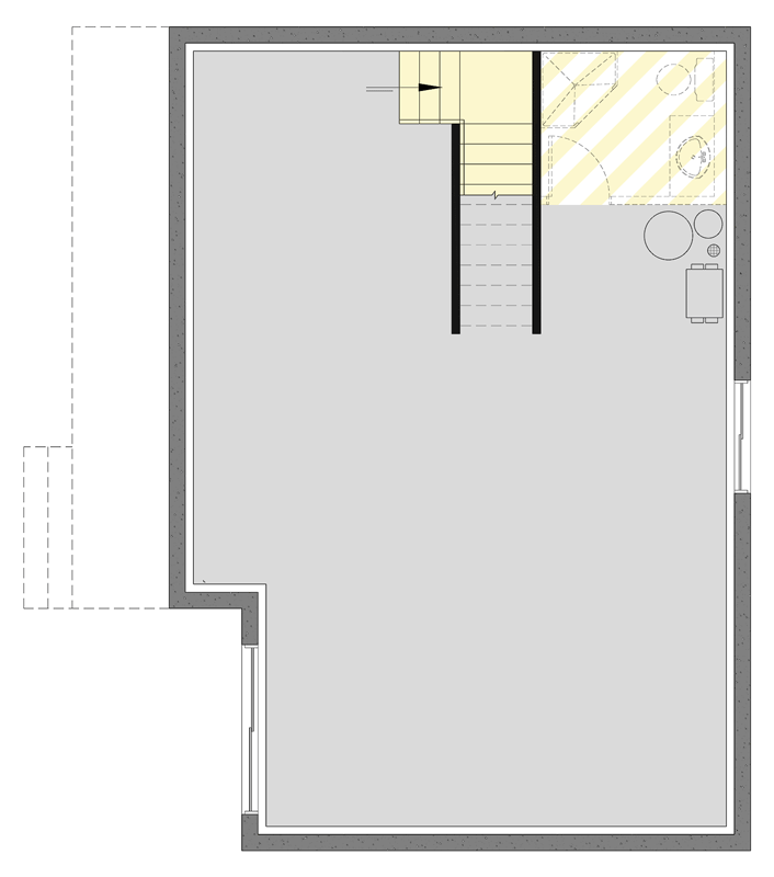 Plan 22730DR: Modern 1-Bedroom Cabin House Plan with Covered Entry and Shed Roof - Floor Plan - Unfinished Basement Level - Cabin, Cottage, Modern, Ranch