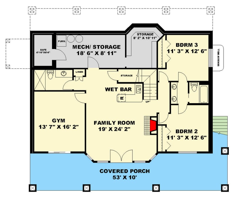 Plan 350167GH: Grand Mountain Walkout House Plan with Master Suite and Two-Story Great Room - Floor Plan - Lower Walkout Basement Level - Mountain
