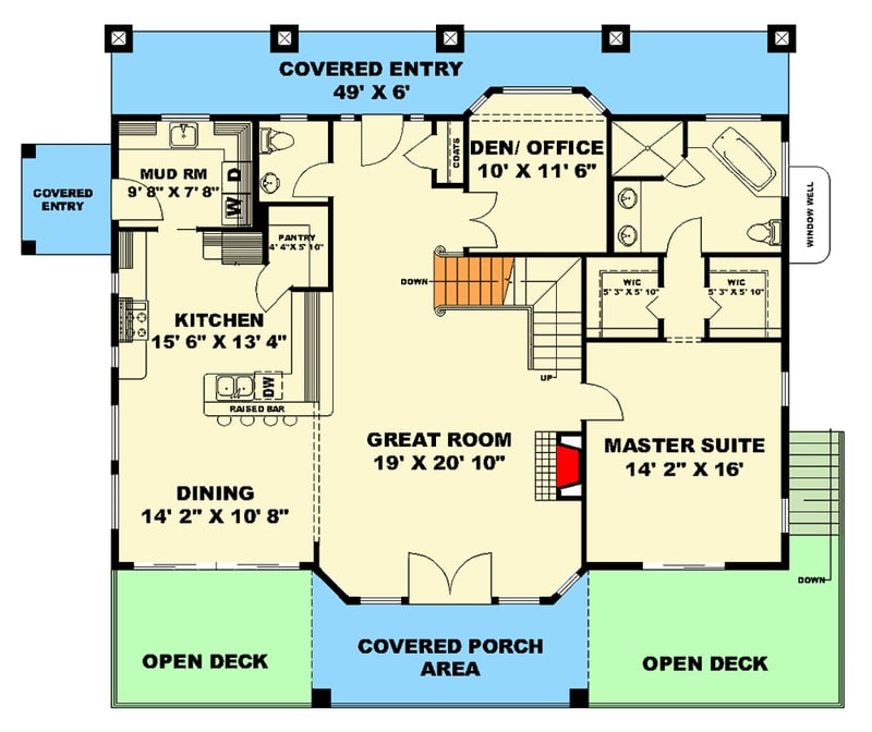 Plan 350167GH: Grand Mountain Walkout House Plan with Master Suite and Two-Story Great Room - Floor Plan - Main Level - Mountain