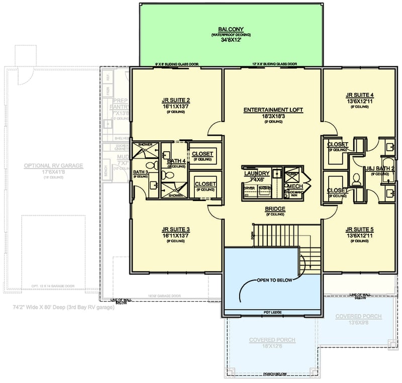 Plan 370052SEN: Modern Northwest House Plan: 5 Beds, Dual Master Suites and Loft - Floor Plan - 2nd Floor - Contemporary, Northwest