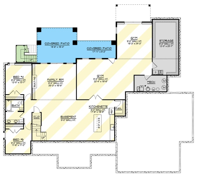 Plan 135394GRA: New American House Plan with Split Bedrooms and 3-Car Garage - Floor Plan - Optional Finished Lower Level - Modern Farmhouse, New American, Ranch