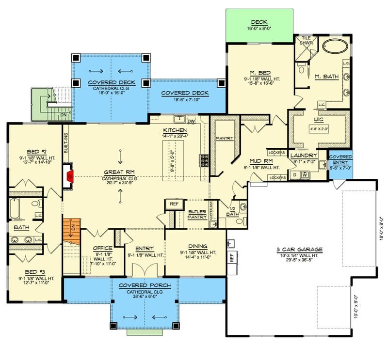Plan 135394GRA: New American House Plan with Split Bedrooms and 3-Car Garage - Floor Plan - Main Level - Modern Farmhouse, New American, Ranch