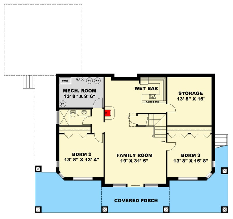 Plan 350179GH: Mountain House Plan: 3 Beds, Walkout Basement and Two-Story Great Room - Floor Plan - Lower Basement Level - Country, Mountain
