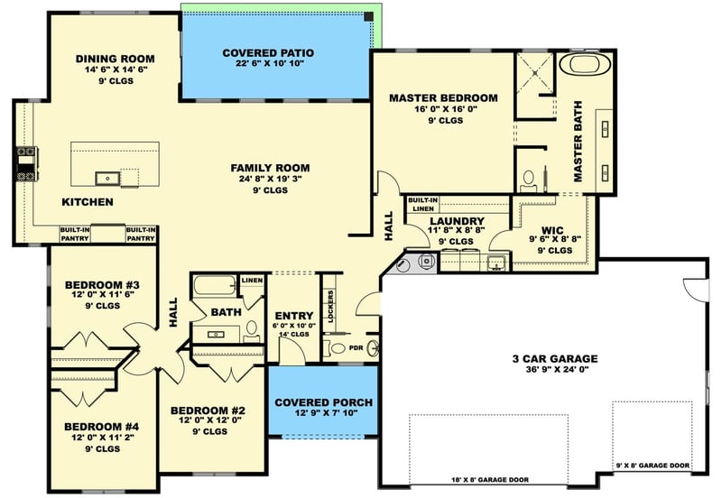 Plan 506056BRY: Spacious Modern Farmhouse House Plan: 4 Beds, 3-Car Garage, Main-Level Master - Floor Plan - Main Level - Country, Craftsman, Modern Farmhouse, Ranch