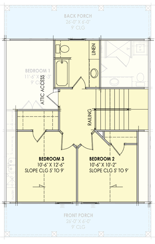 Plan 818180JSS: Cozy 3-Bed Country Cabin House Plan with Covered Porches - Floor Plan - 2nd Floor - Cabin, Cottage, Country, Farmhouse, Modern Farmhouse, Traditional