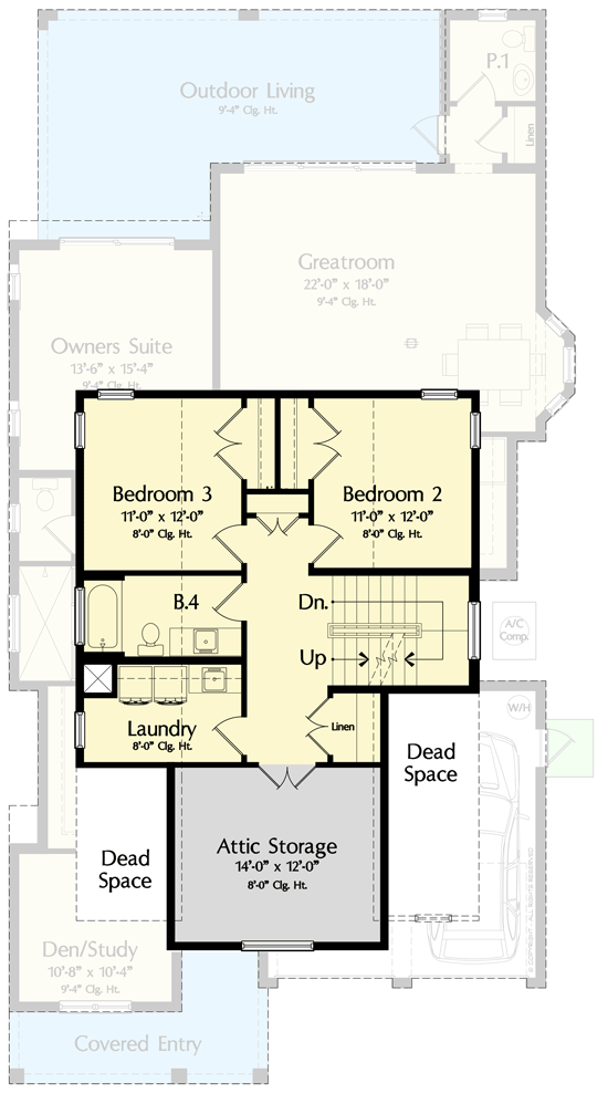 Plan 42053MJ: Contemporary 4-Bed House Plan with First-Floor Master and Loft - Floor Plan - 2nd Floor - Contemporary, Florida-Style, Modern Farmhouse, Transitional